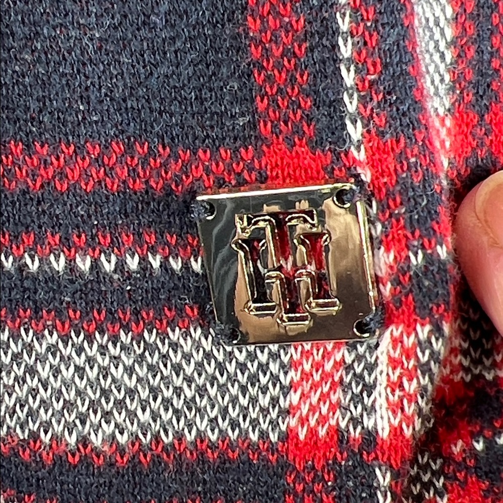 Tommy Hilfiger Navy and Red Plaid Woven Tee | Size Small - Picture 4 of 4